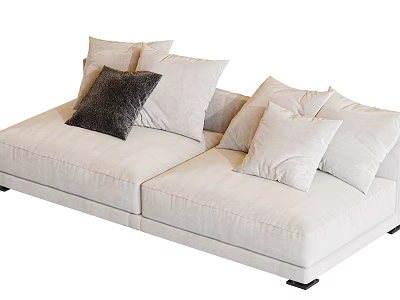 Modern Two Seater Sofa With Beige Upholstery Light And Dark Gray Cushions 3d model
