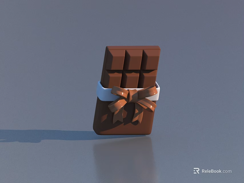 Delicious Brown Chocolate Bar Wrapped With White Ribbon And Brown Bow 3d model 