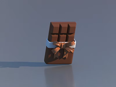 Delicious Brown Chocolate Bar Wrapped With White Ribbon And Brown Bow 3d model