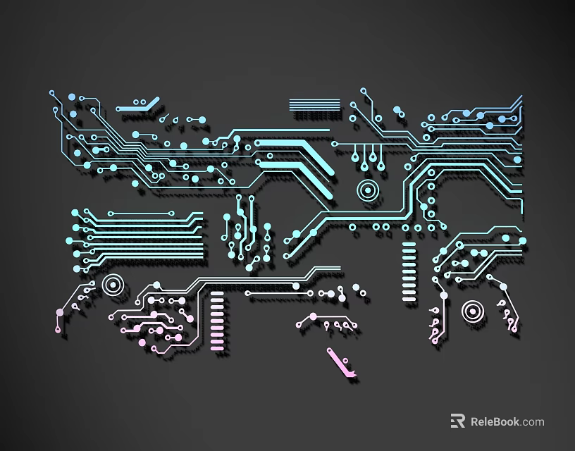 Abstract Circuit Lines Design With Colorful Electronic Pathways On Black Background 3d model 