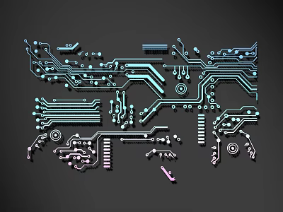 Abstract Circuit Lines Design With Colorful Electronic Pathways On Black Background 3d model