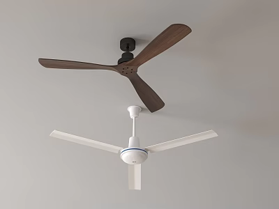 Two Different Colored Modern Home Ceiling Air Conditioning Fans Wooden And White Blades 3d model