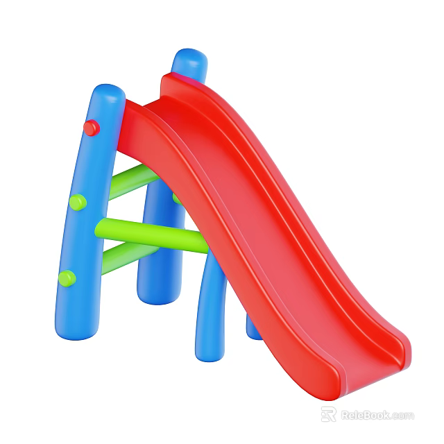 Colorful Children Playground Slide With Red Slide Blue Frame And Green Bars 3d model 