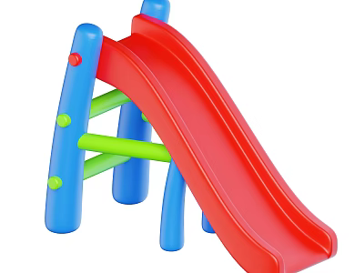 Colorful Children Playground Slide With Red Slide Blue Frame And Green Bars 3d model