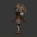 3D Warrior Character in Detailed Metal Leather Armor With Red Cloth Accents