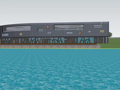 Modern Waterfront Building With Metal Panel Exterior And Glass Facade 3d model