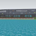 Modern Waterfront Building With Metal Panel Exterior And Glass Facade