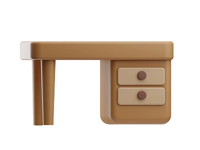 Brown Wooden Desk with Two Drawers and Round Knobs Simple Design 3d model