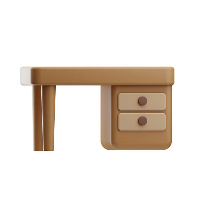 Brown Wooden Desk with Two Drawers and Round Knobs Simple Design 3d model
