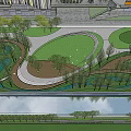 Park Landscape with Open Green Lawns Curved Pathways and Lush Trees