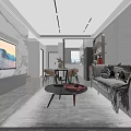 Modern Living Dining Room Interior With Gray Sofa Coffee Table TV And Dining Set