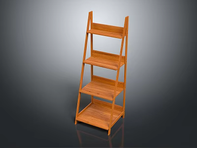 Natural Wooden Four Tier Open Shelf With Sturdy Structure For Home Storage 3d model