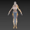 Fantasy Woman in Red Top Blue Skirt with Golden Ornaments and Boots