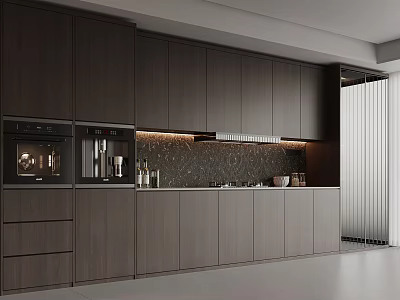 Modern Kitchen Cabinet Set With Integrated Appliances Dark Countertop And Sleek Design 3d model