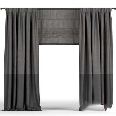 Gray Floor Length Curtains With Double Layer Draped Design For Home Decor 3d model