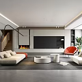Modern Living Room Interior With Sofa Coffee Table TV Cabinet And Floor To Ceiling Windows