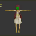 Game Movie Character 3D Model With Green Long Hair White Dress Open Arms Barefoot Pose