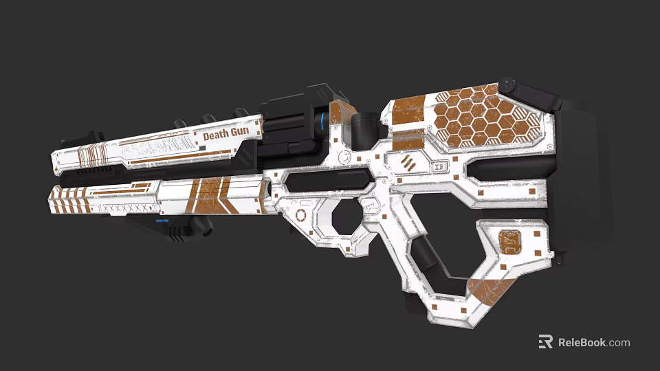 Futuristic Weapon With Modern Tactical Design Hexagonal Pattern And Deadly Burst Label 3d model 
