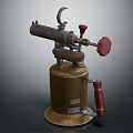 Vintage Metal Weapon With Brass Tank Red Knob Pipe And Handle Structure