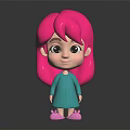 Cartoon Girl With Long Pink Hair Wearing Green Dress And Pink Shoes On Dark Background