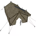 Traditional Canvas Camping Tent With Support Poles Guy Ropes And Blue Emblem Panel