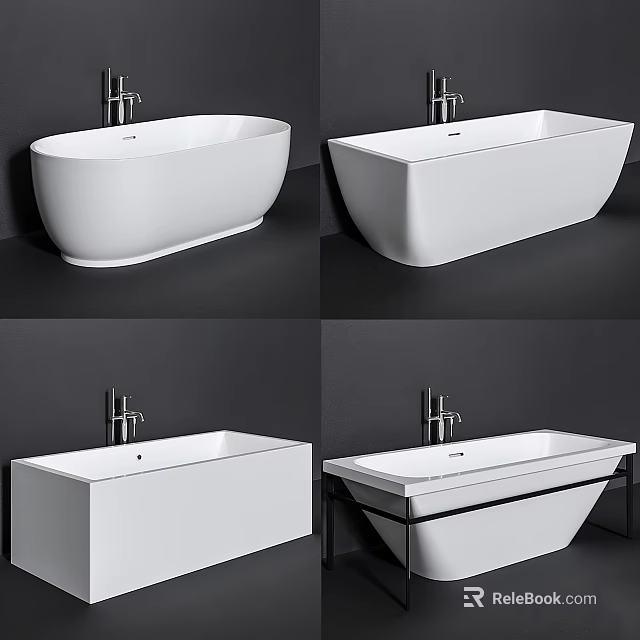 Elegant White Modern Bathtub Designs Featuring Various Styles And Chrome Faucet 3d model 