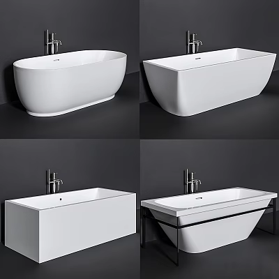 Elegant White Modern Bathtub Designs Featuring Various Styles And Chrome Faucet 3d model