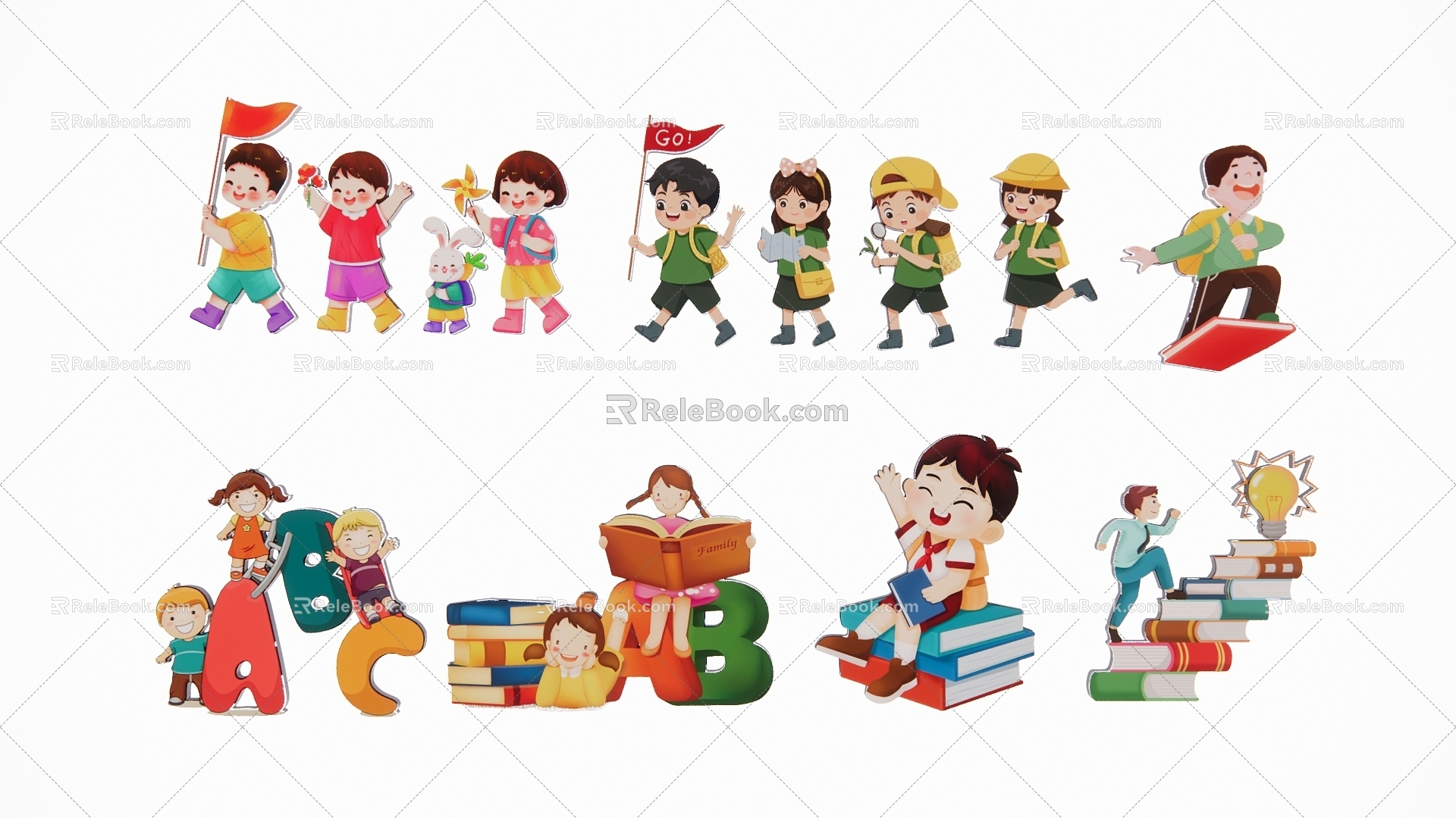 2D Cartoon Characters Primary School Begins Kindergarten 3d model