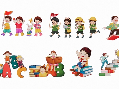 2D Cartoon Characters Primary School Begins Kindergarten model