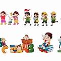 2D Cartoon Characters Primary School Begins Kindergarten 3d model