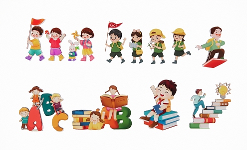 2D Cartoon Characters Primary School Begins Kindergarten 3d model