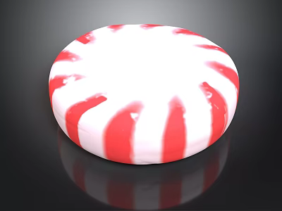Shiny Round Red And White Striped Peppermint Candy On Black Background 3d model