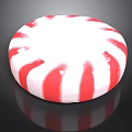 Shiny Round Red And White Striped Peppermint Candy On Black Background