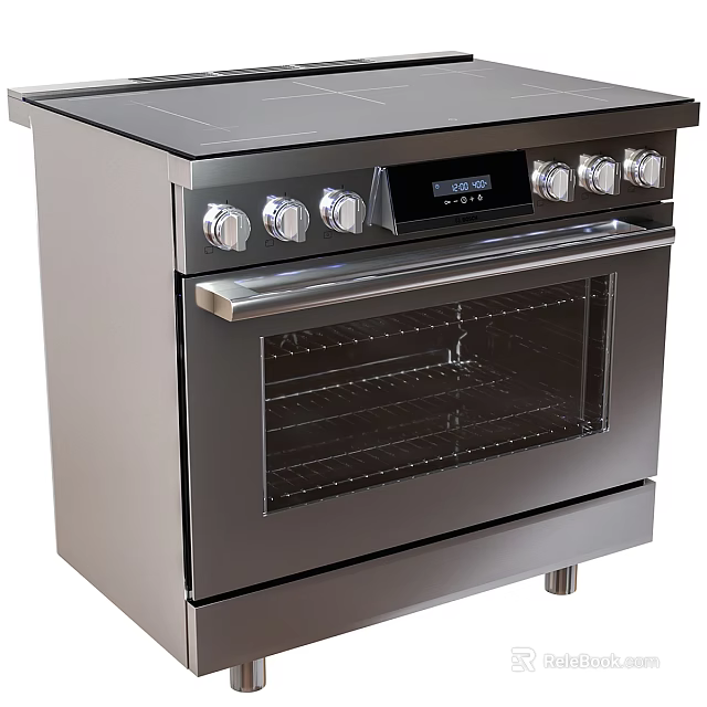 Stainless Steel Range Oven With Digital Display Control Knobs And Glass Door 3d model 