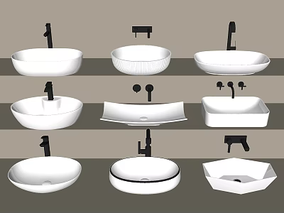 Elegant Modern Minimalist Washbasin Designs With Various Shapes For Bathroom Interiors 3d model