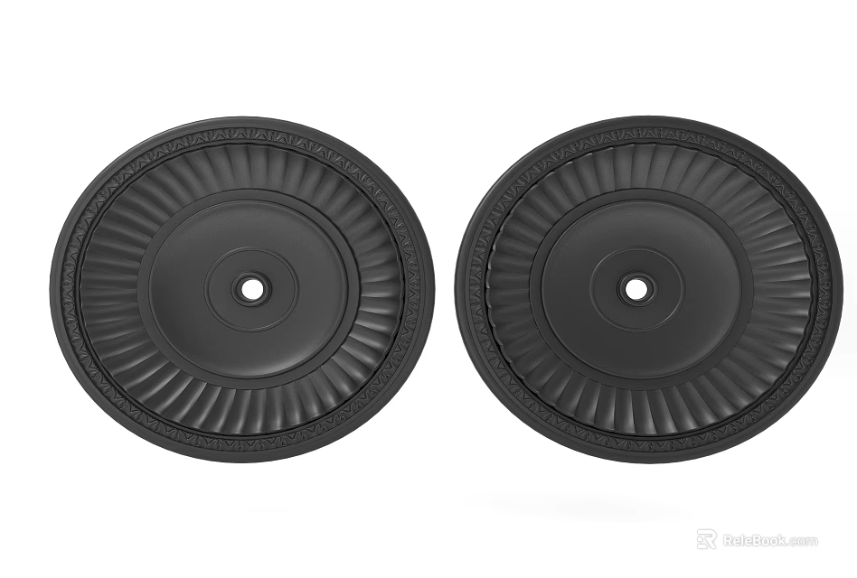Pair of Round Black Decorative Ceiling Light Panels with Textured Design and Central Hole 3d model 