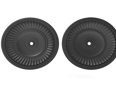 Pair of Round Black Decorative Ceiling Light Panels with Textured Design and Central Hole 3d model