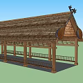 Wooden Pergola with Traditional Curved Roof Ornate Top Decorations and Columned Structure for Outdoor Garden