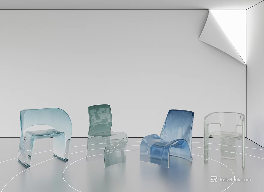 Modern Transparent Leisure Chairs With Various Designs In Minimalist White Space 3d model 