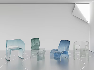 Modern Transparent Leisure Chairs With Various Designs In Minimalist White Space 3d model