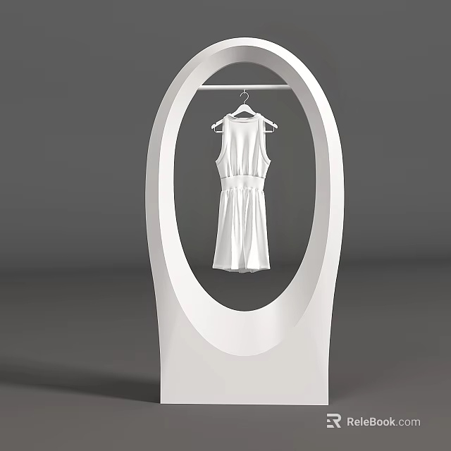 Modern Clothes Hanger Display Stand With White Dress Minimalist Design For Retail Or Home Use 3d model 