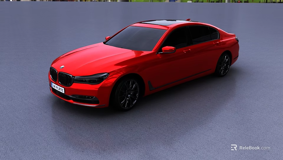 Red BMW Luxury Sedan With Sleek Exterior Black Wheels And Sunroof Design 3d model 