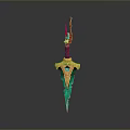 Ornate Mythical Sword With Red Hilt Golden Accents And Vibrant Green Blade Design