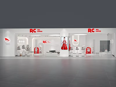 RC Fashion Store Modern Interior With Red Dress Mannequin Clothing Displays And Window Design 3d model