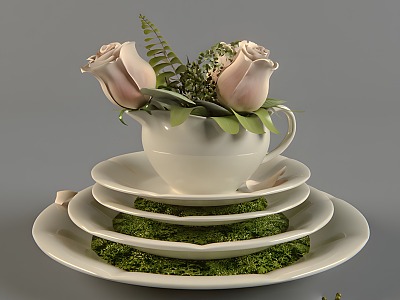 Creative flowerpot flowers leaves 3d model