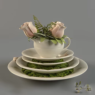 Creative flowerpot flowers leaves 3d model