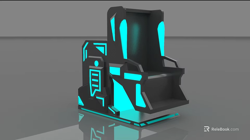 Futuristic Black Gaming Chair With Blue Glowing Accents And Modern Design 3d model 