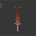 Red Glowing Sword With Silver Ornate Hilt And Decorative Details
