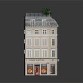 Multi story Commercial Residential Building With Storefronts Windows Roof Skylights And Green Plants