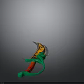 Ornate Decorative Knife With Curved Blade Red Handle Green Accents And Orange Black Patterns